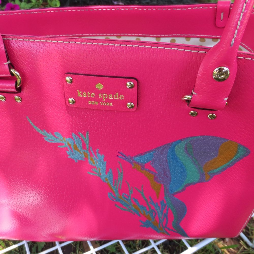 KATE SPADE Pink Hand Painted Butterfly Leather Bag - Picture 9 of 9